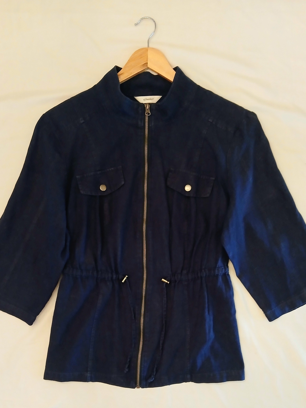 CJ Banks Navy Blue Short Sleeve Utility Zip Jacket Size 1X